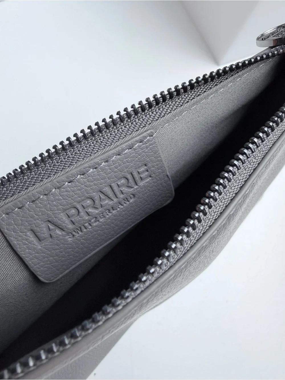 La Prairie Switzerland Gray Zip Top Cosmetic Bag Makeup Pouch